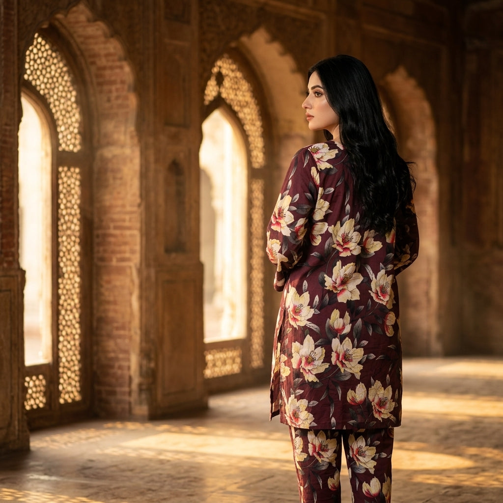 Oriana Crimson Bloom Stitched 2PC Suit