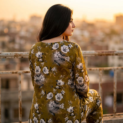 Oriana Olive Bloom Stitched 2PC Suit