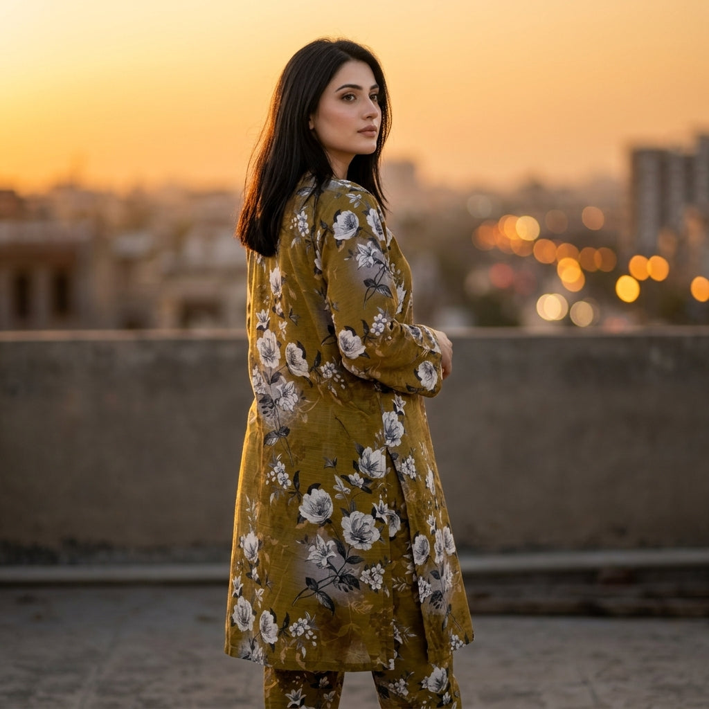 Oriana Olive Bloom Stitched 2PC Suit