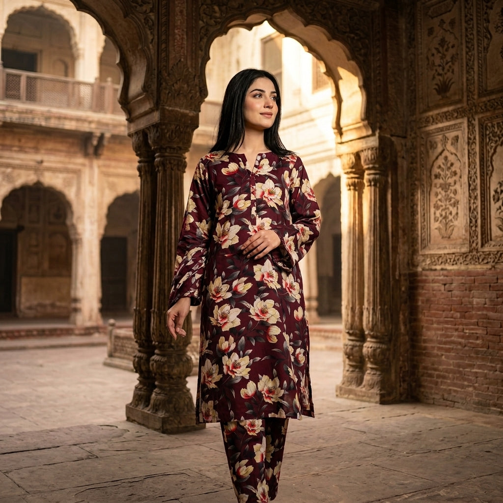 Oriana Crimson Bloom Stitched 2PC Suit