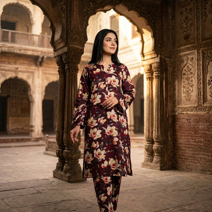 Oriana Crimson Bloom Stitched 2PC Suit