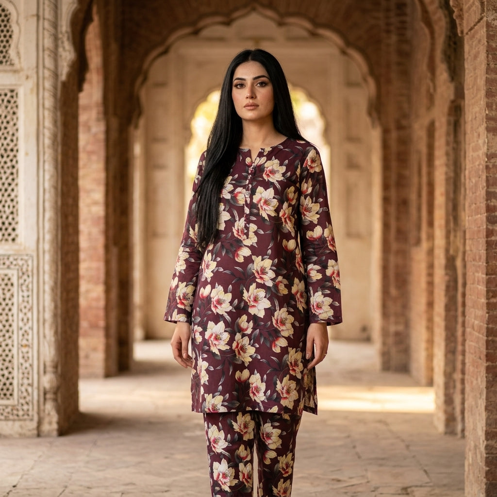 Oriana Crimson Bloom Stitched 2PC Suit