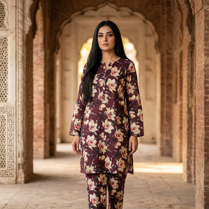 Oriana Crimson Bloom Stitched 2PC Suit