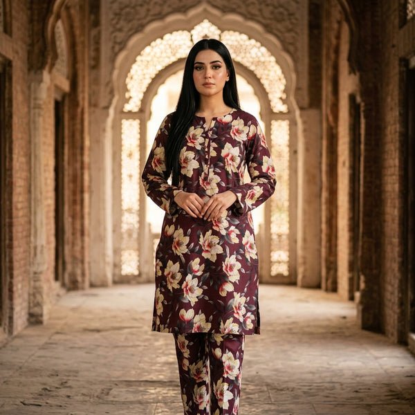 Oriana Crimson Bloom Stitched 2PC Suit