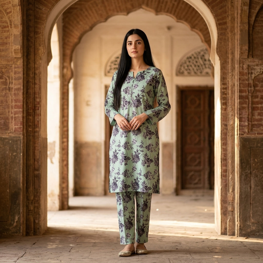 Oriana Mint Garden Stitched 2PC Suit